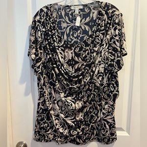 Dress Barn navy tan sparkle sequin blouse evening 2X